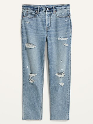 Extra High-Waisted Button-Fly Sky-Hi Straight Ripped Non-Stretch Jeans | Old Navy (US)