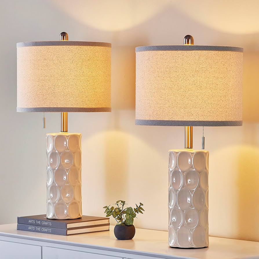 24.8" Modern Ceramic Table Lamp Set of 2 with Pull Chain, 3 Color Temperatures Bedside Lamps for ... | Amazon (US)