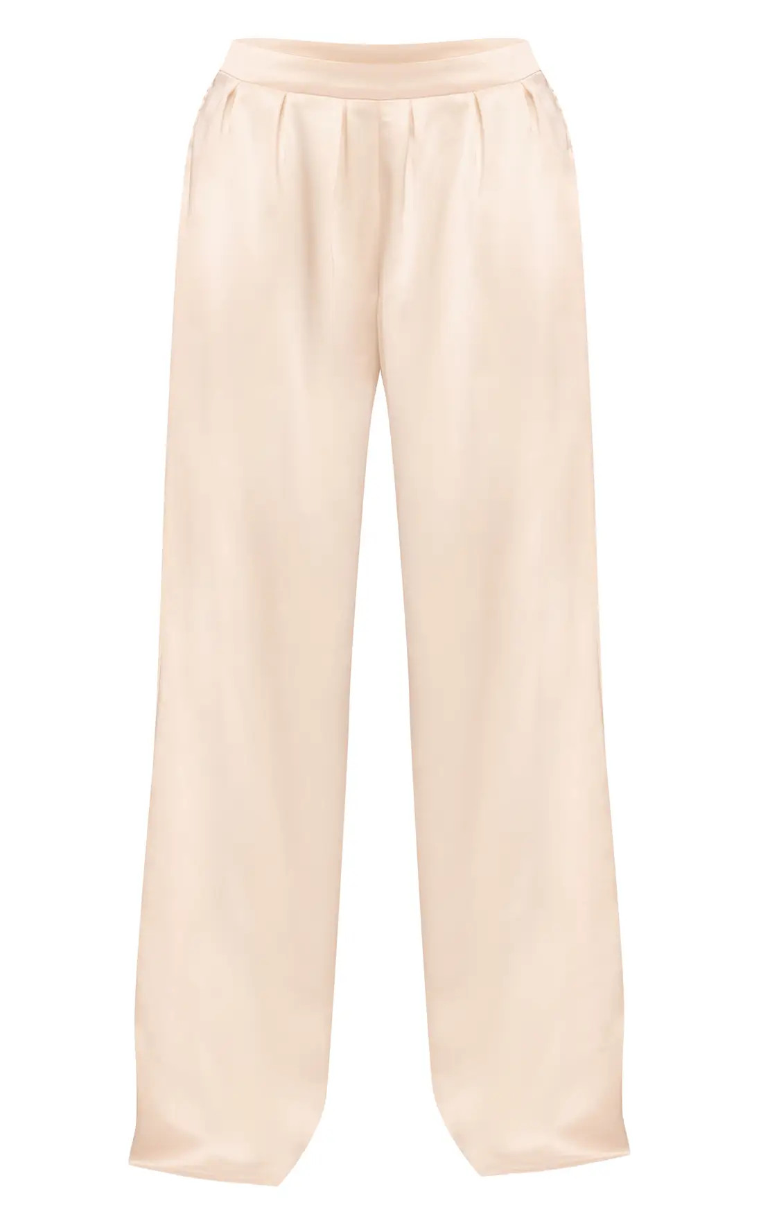 Trousers | White Satin Pleated Wide Leg Trousers | PrettyLittleThing | PrettyLittleThing US