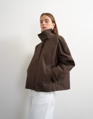 Topshop funnel neck cropped trench coat in chocolate | ASOS (Global)
