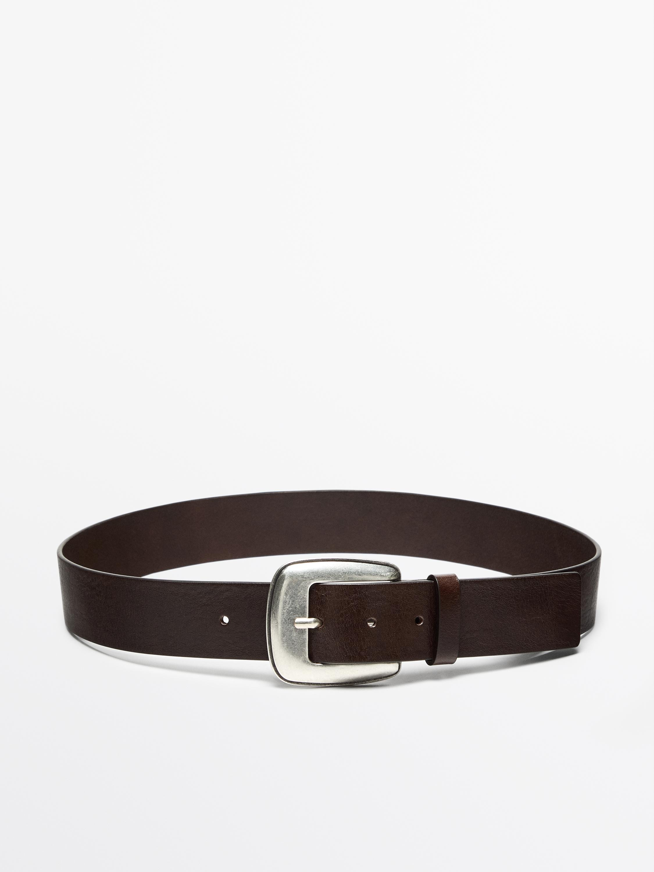 Leather belt with buckle detail | Massimo Dutti US