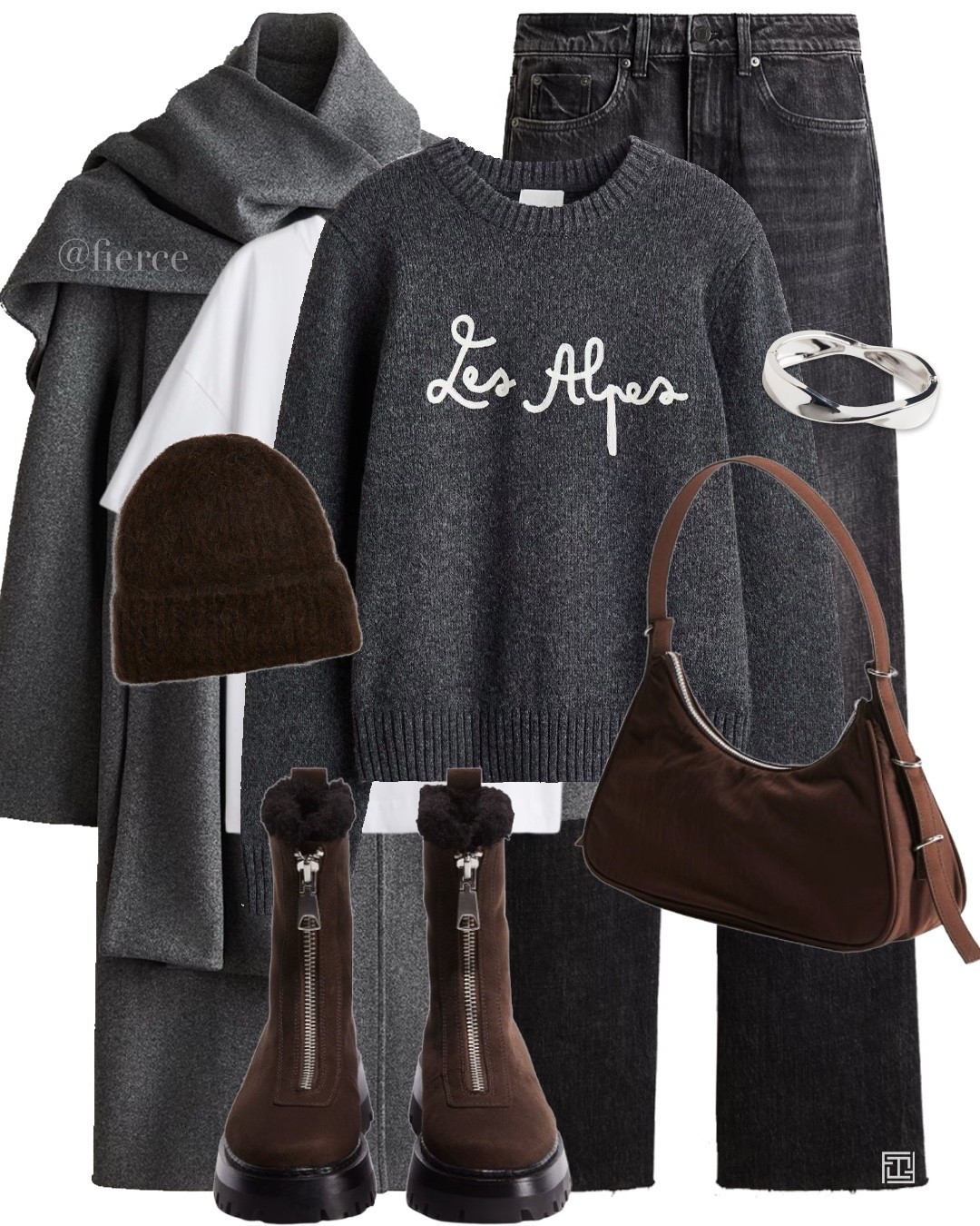 Grey scarf coat vintage black jeans grey ski jumper brown mohair beanie hat brown shoulder bag chocolate brown zip boots casual weekend outfit ski holiday 

#LTKeurope #LTKwinter #LTKuk