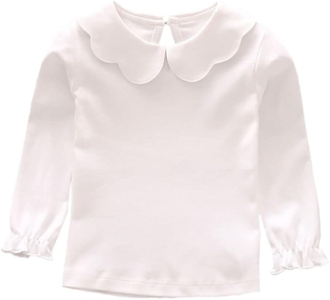 Baby Girls Long Sleeves Solid Color Doll Collar T-Shirt Blouse Toddler Kids Basic Pullover Bottom... | Amazon (US)
