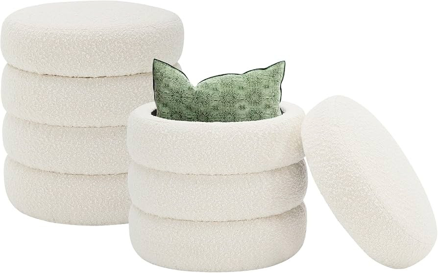 Round Ottoman with Storage Boucle Ottoman Stool with Storage Removable Lid for Living Room Modern... | Amazon (US)