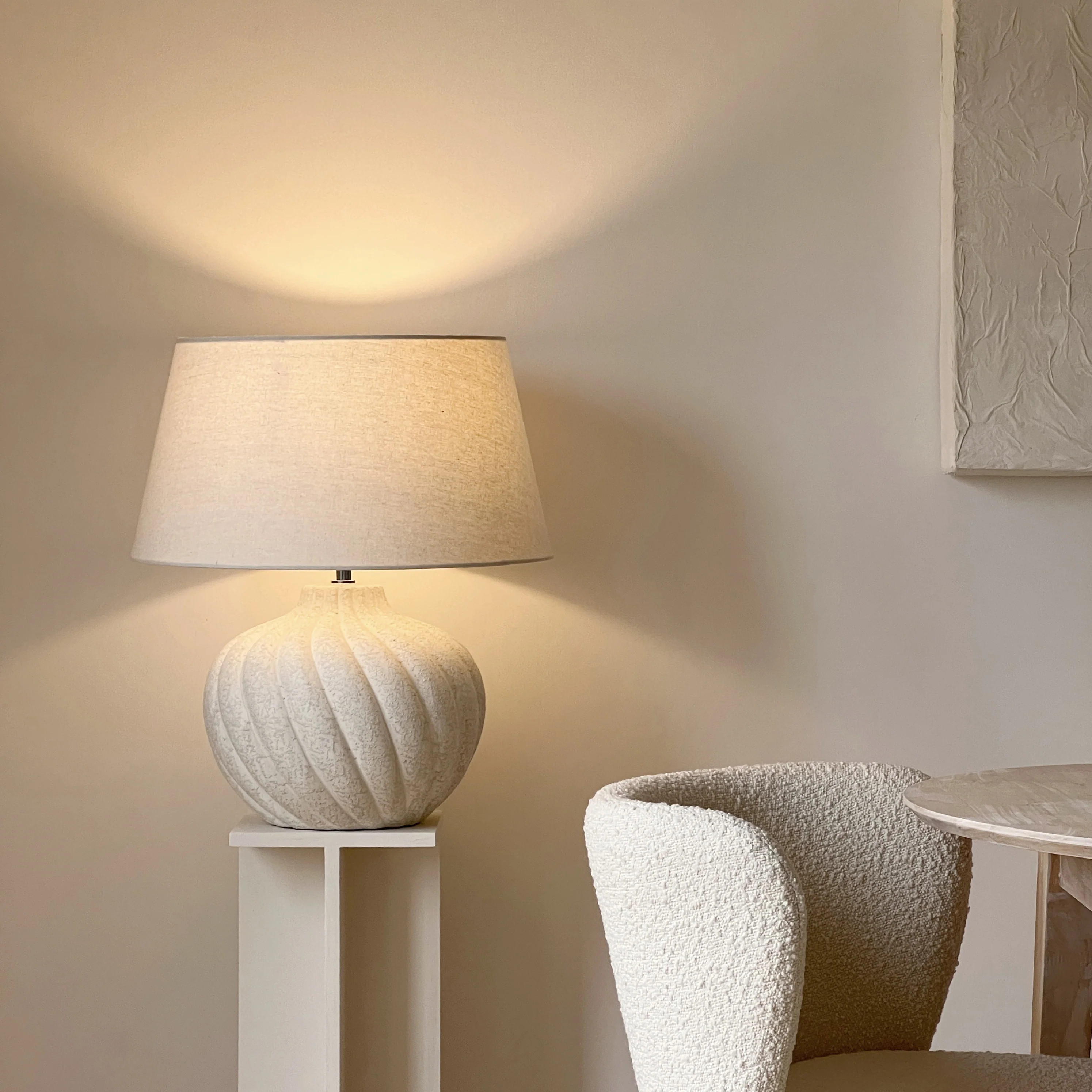 Caprera - Stone Textured Ceramic Drum Shade Table Lamp | William Wood