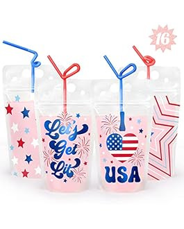 xo, Fetti Fourth of July Party Decorations Drink Pouches - 16 count | USA Party Favors, American ... | Amazon (US)