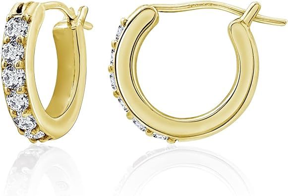 Platinum or Gold Plated Sterling Hoop Earrings set with Round Cut Infinite Elements Cubic Zirconi... | Amazon (US)
