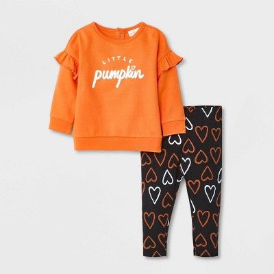 Baby Girls' 2pc 'Little Pumpkin French Terry Sweatshirt Top & Bottom Set - Cat & Jack™ Orange | Target
