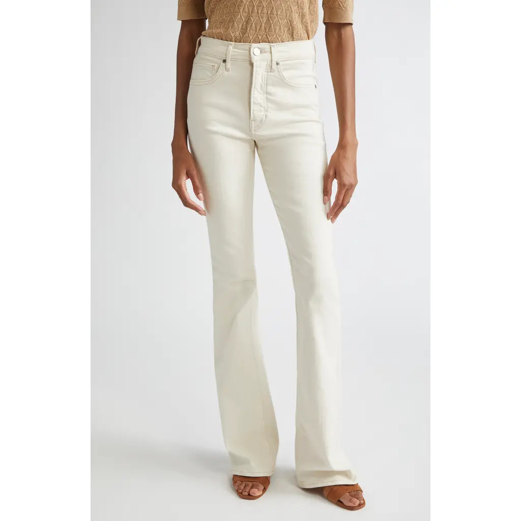 Veronica Beard Beverly High Waist Skinny Flare Jeans in Ecru at Nordstrom, Size 27 | Nordstrom
