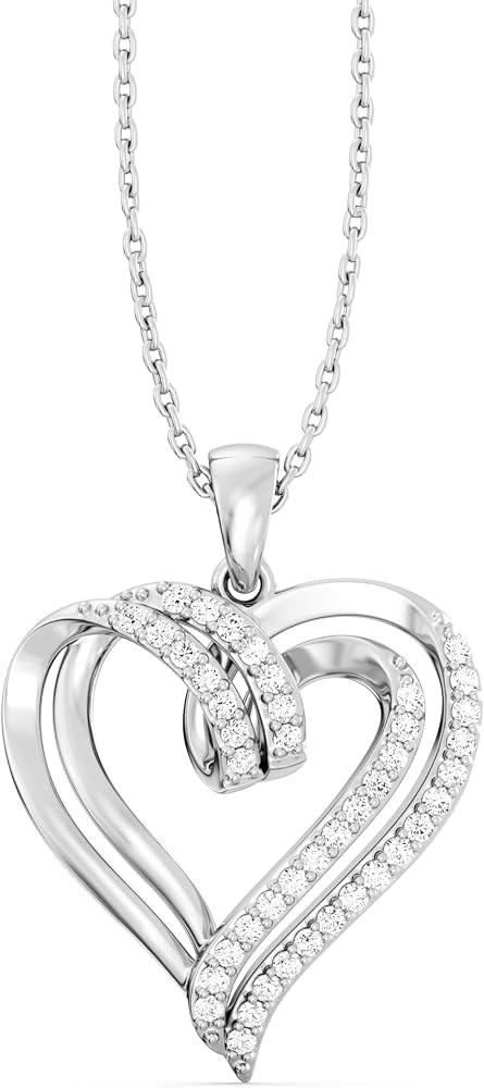 GILDED Diamond Heart Necklaces Jewelry for Women with 1/4 ct Lab Grown Diamond Double Heart Penda... | Amazon (US)