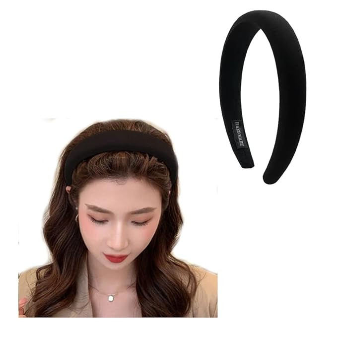 ZYALTFDC Black Wide Headbands - Thick Padded Satin Hairbands for Women, Girls' Hair Accessories &... | Amazon (US)