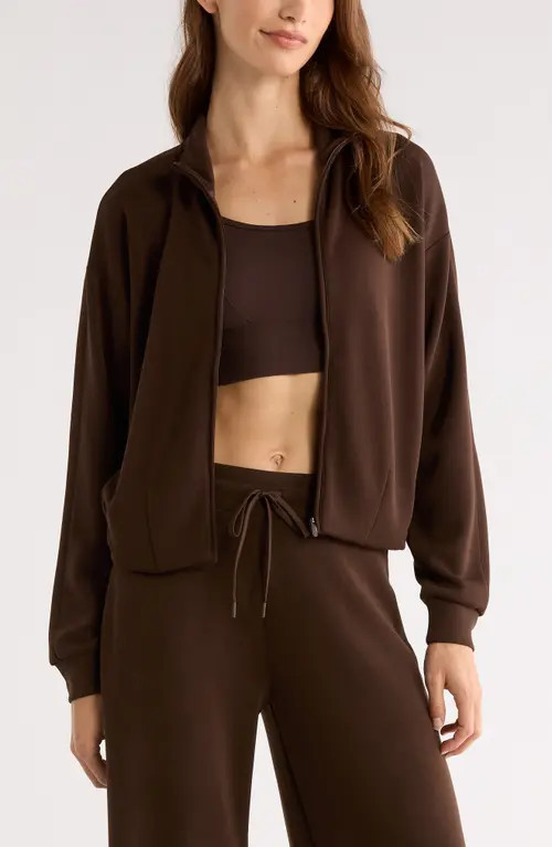 Zella Ultrasoft Zip Jacket in Brown Mole' at Nordstrom, Size Small | Nordstrom