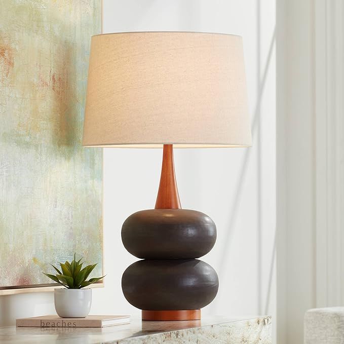 360 Lighting Amelia Matte Black and Wood Ceramic Modern Table Lamp | Amazon (US)