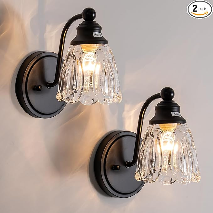 KSRYSZCQ Vintage Black Wall Sconce Set ot Two,Hardwired Matte Black Bathroom sconces Wall Lightin... | Amazon (US)