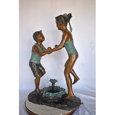 Ayan Young Boy and girl dancing around fountain bronze statue-Size 28" x 13" x 38"H | Wayfair North America