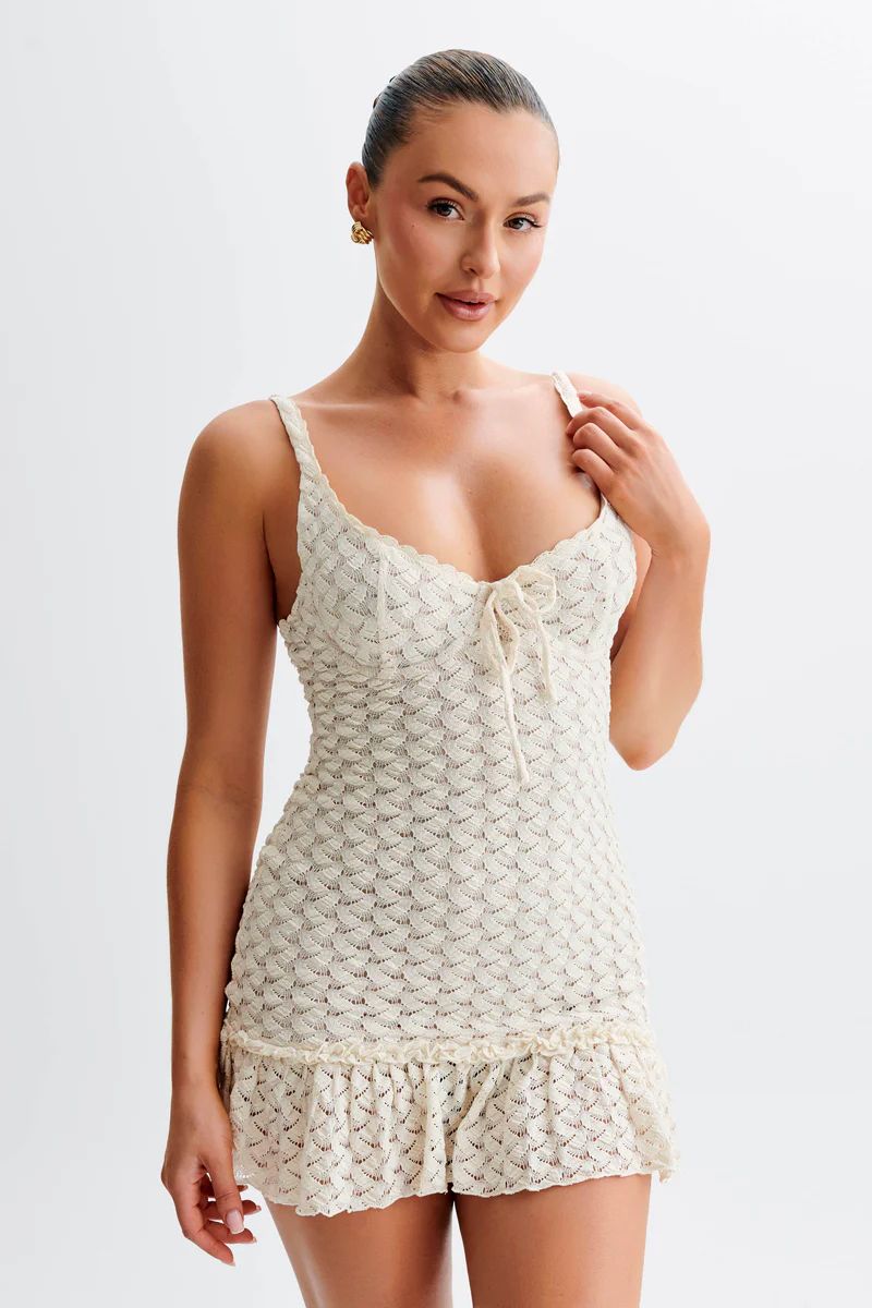 Marietta Cupped Lace Mini Dress - Ivory | MESHKI US