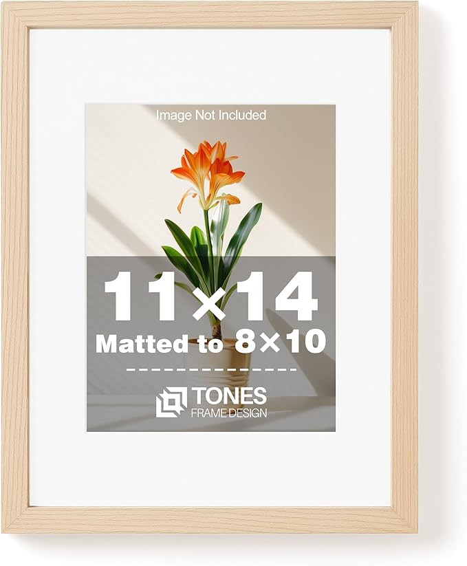 11x14 Picture Frame Natural Wooden Frame with 8x10 Mat, 11x14 Frames Solid Wood Veneer 11 x 14 Pi... | Amazon (US)