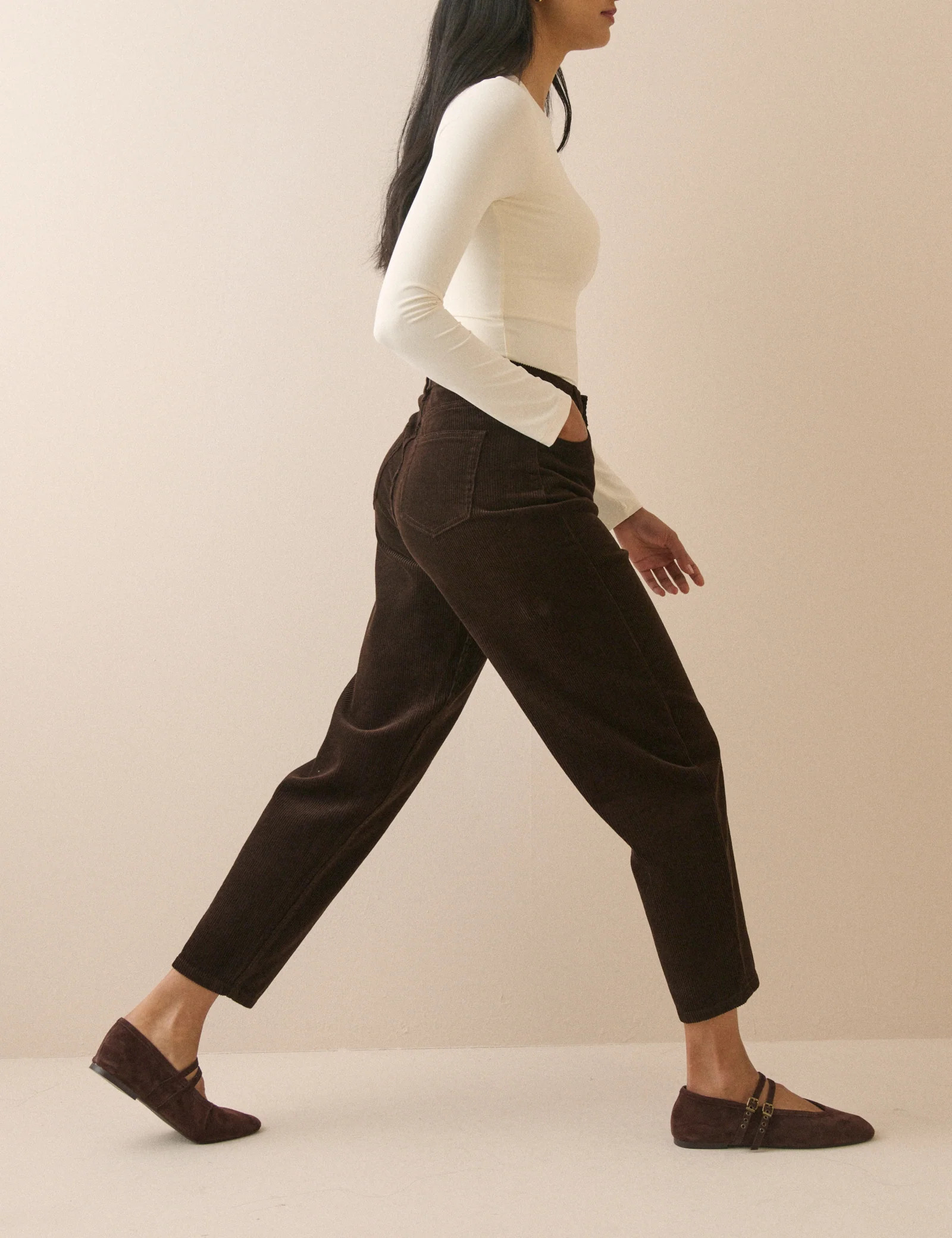 Chocolate Brown Cord High Rise Putney Barrel Leg Jeans | Nobody's Child