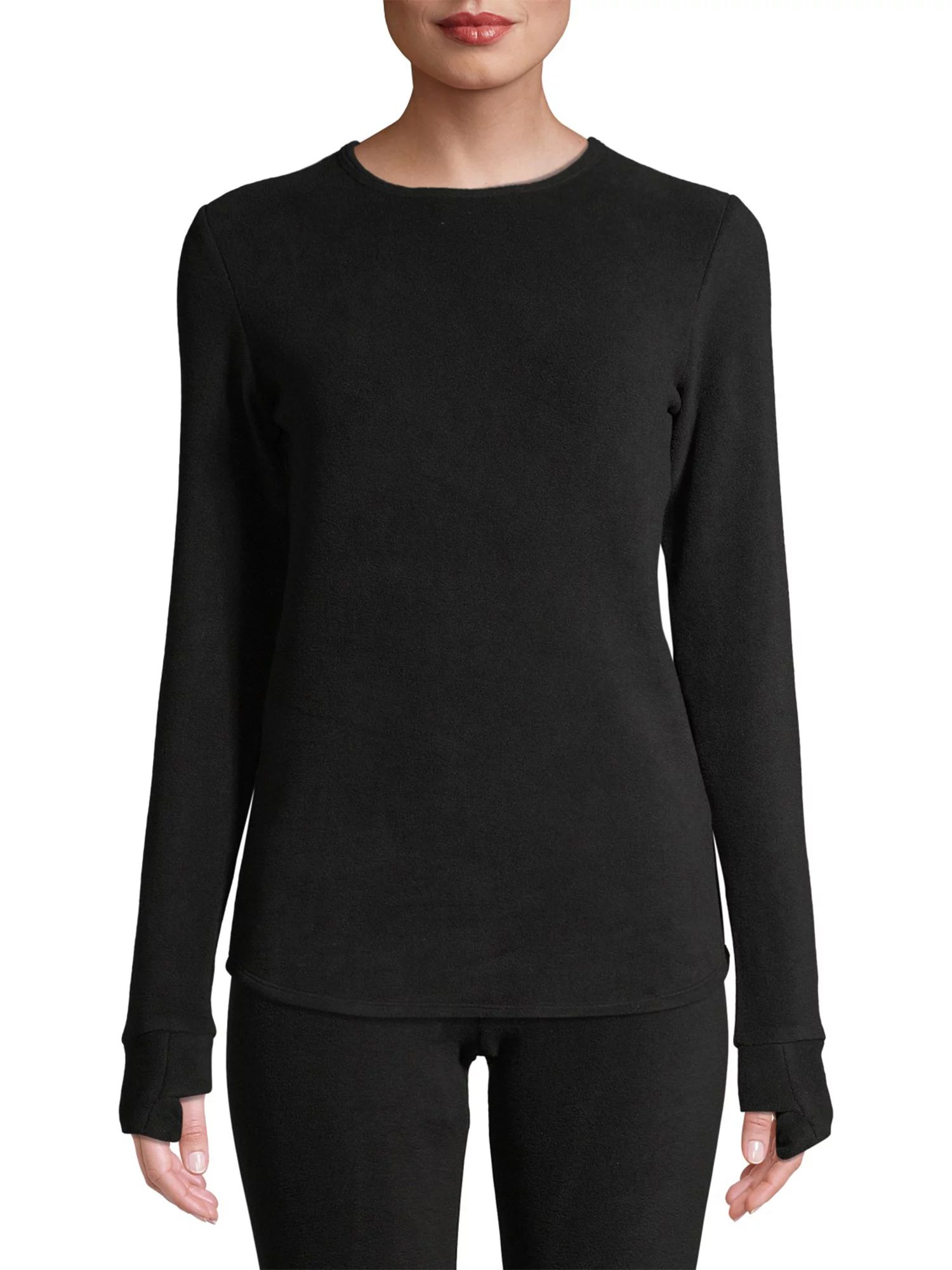 ClimateRight by Cuddl Duds Women's Stretch Fleece Base Layer Crewneck Thermal Top with Cuff Thumb... | Walmart (US)