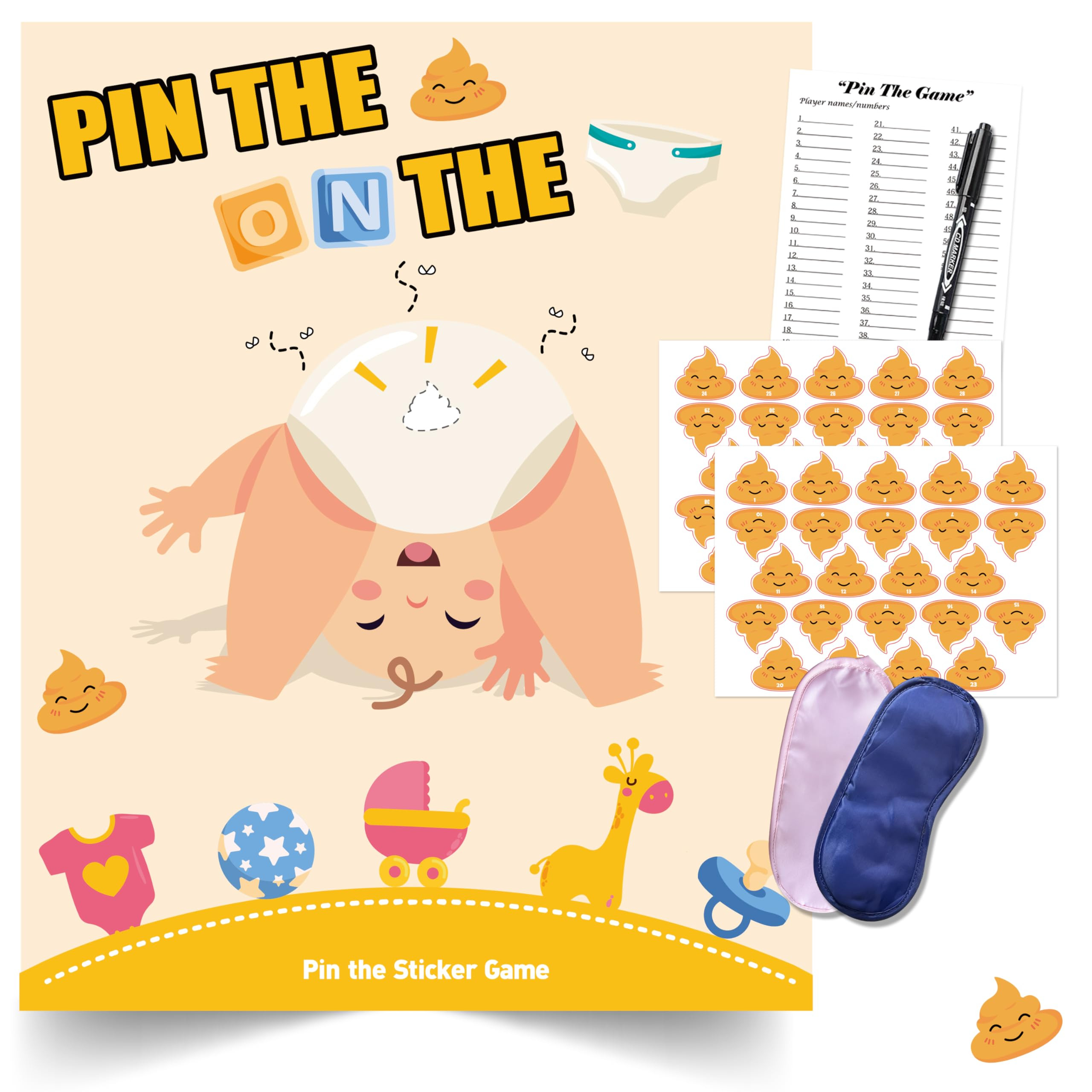 Baby Shower Games Party Favors, Pin The Sticker on The Diaper Funny Baby Shower Games for Adults ... | Amazon (US)