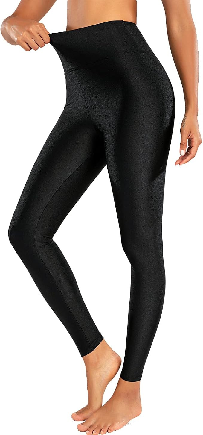 Sghenr Women's High Waisted Yoga Pants Tummy Control Shiny Sports Tights Workout Leggings | Amazon (US)