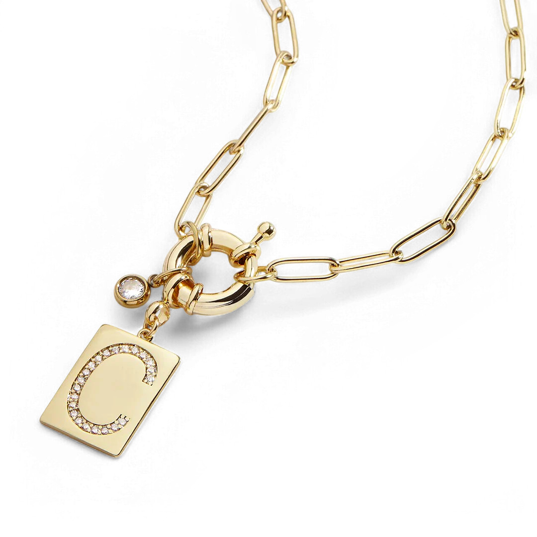 Pave Initial Pendant Necklace with Paperclip Chain | Mint & Lily