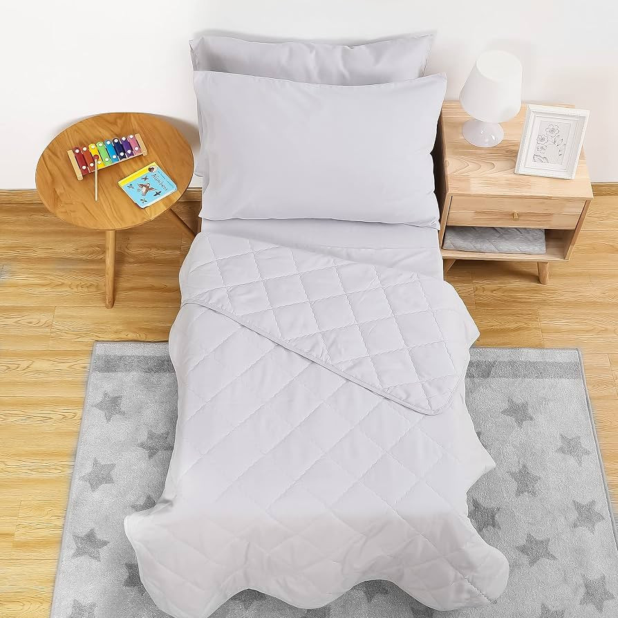 TILLYOU 5-Piece Solid Toddler Bedding Set for Boys or Girls, Bed-in-a-Bag Microfiber Comforter Se... | Amazon (US)