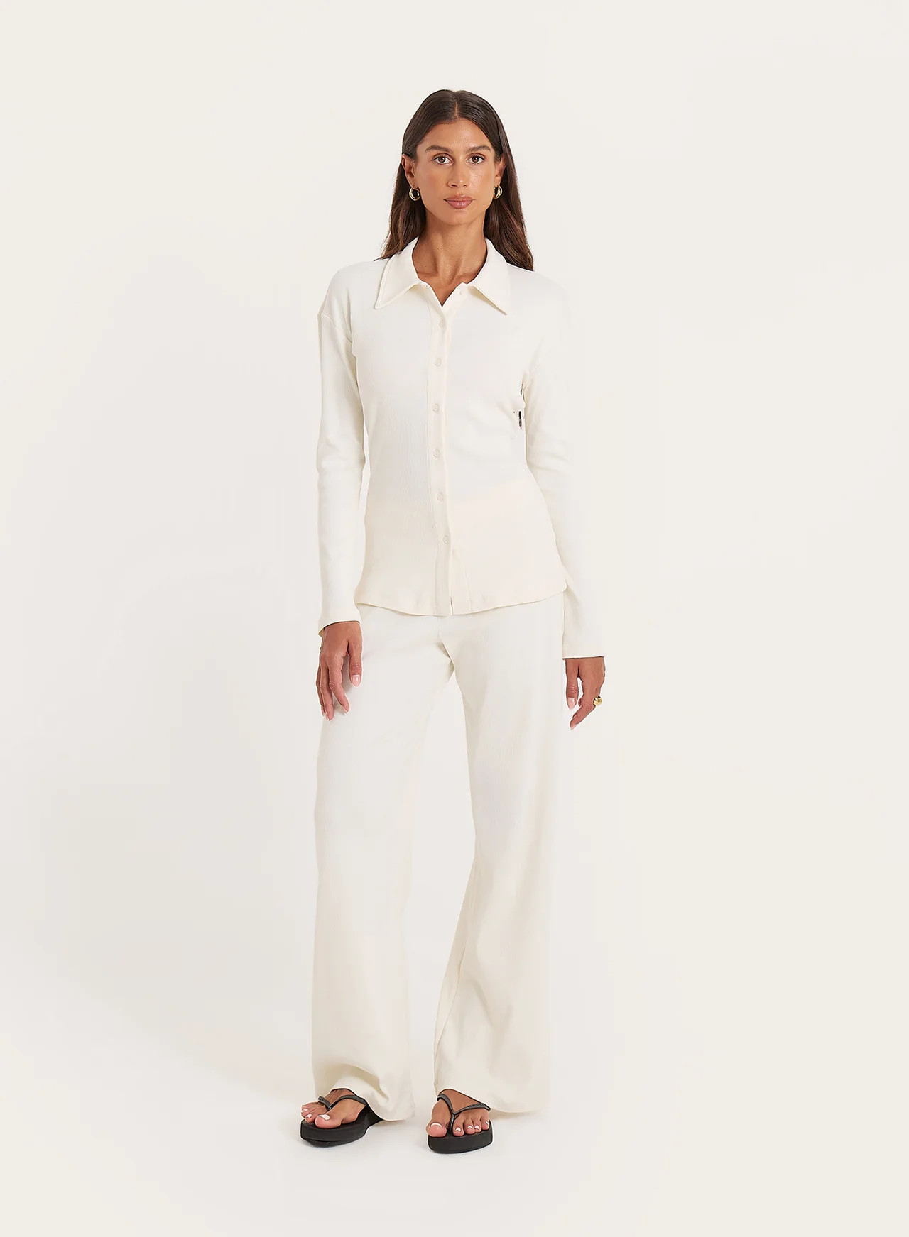 Women's Cream Ribbed Straight Leg Trousers | Gabbie | 4th & Reckless | 4th & Reckless