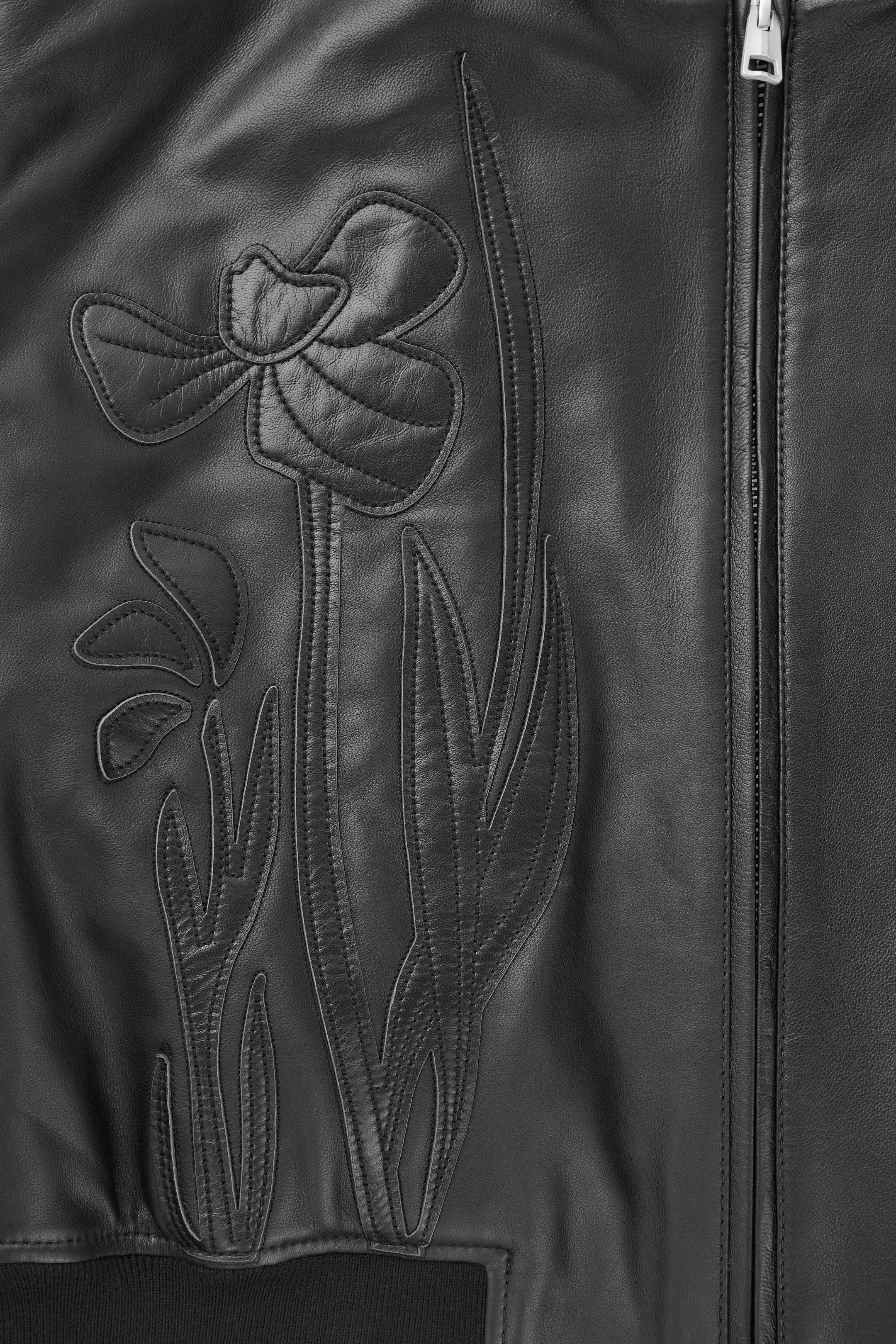 OVERSIZED APPLIQUÉD LEATHER BOMBER JACKET - BLACK | COS UK