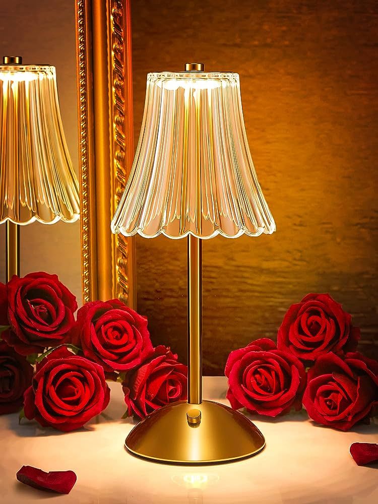 Vintage Lamp Flower Lamp, 3 Colors Nightstand Lamp Bedside Lamp, Battery Operated Lamp Cordless L... | Amazon (US)
