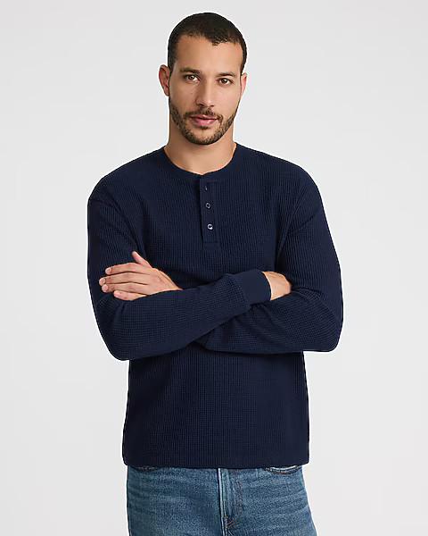 Textured Waffle Long Sleeve Henley | Express