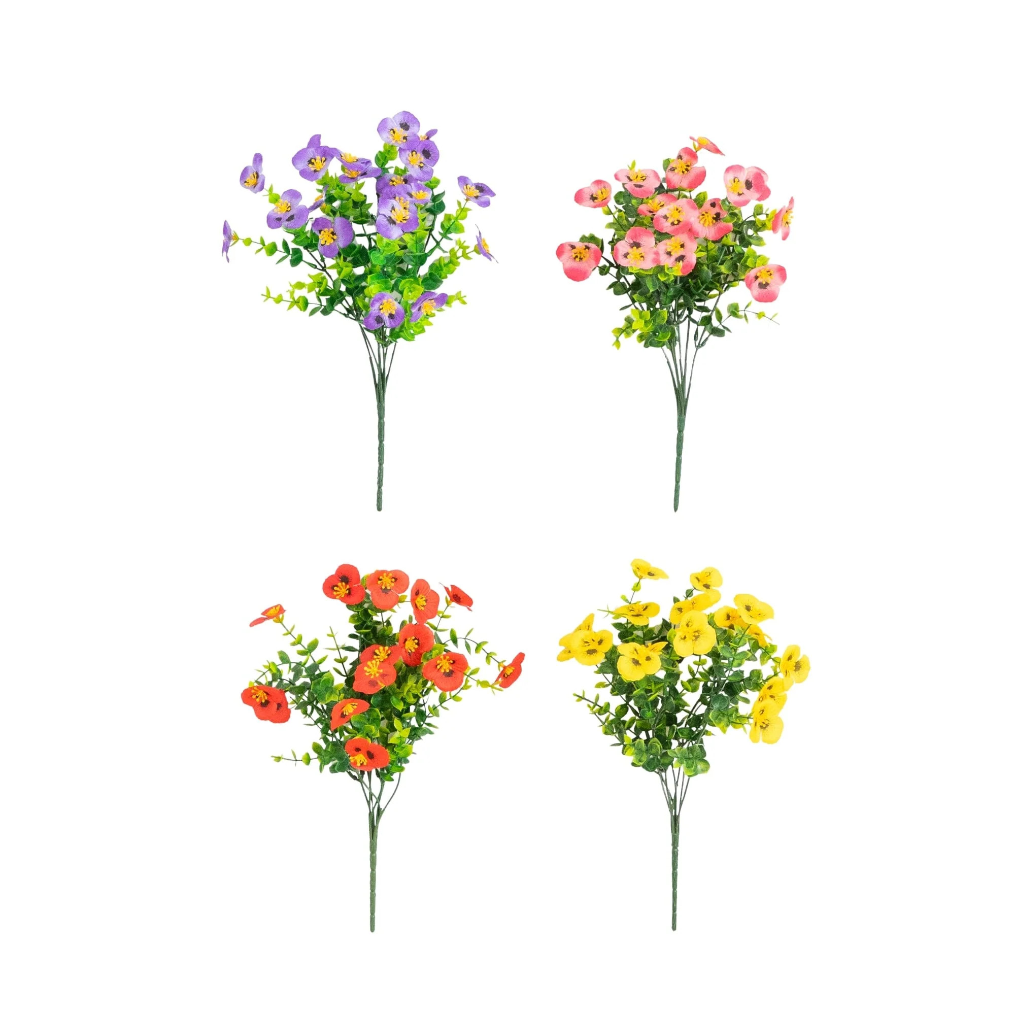 13in. UV Resistant Artificial Pansy Bush (Indoor/Outdoor) - Set of 12 | Nearly Natural