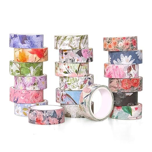 Floral Washi Tape Set, 20 Rolls 0.6 inches, Decorative Masking Tape for Scrapbooking, DIY Arts an... | Amazon (US)
