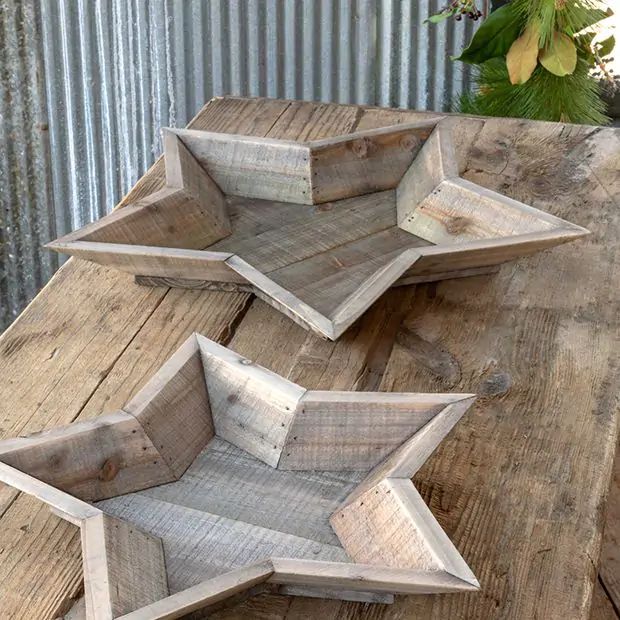 Reclaimed Wood Star Shaped Bowl Set of 2 | Antique Farm House