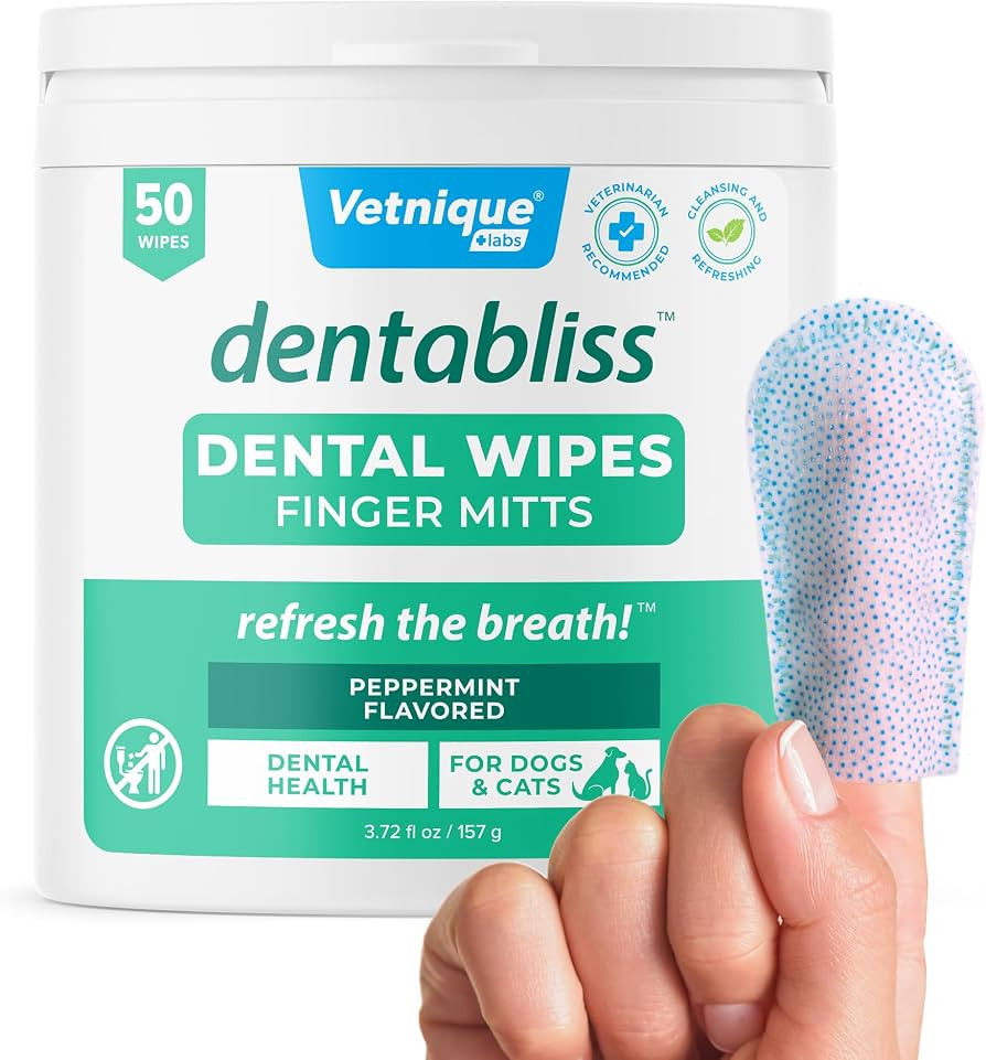 Vetnique Dentabliss - Dog Teeth Cleaning Finger Mitt Dental Wipe - Dog Plaque & Tartar Prevention... | Amazon (US)