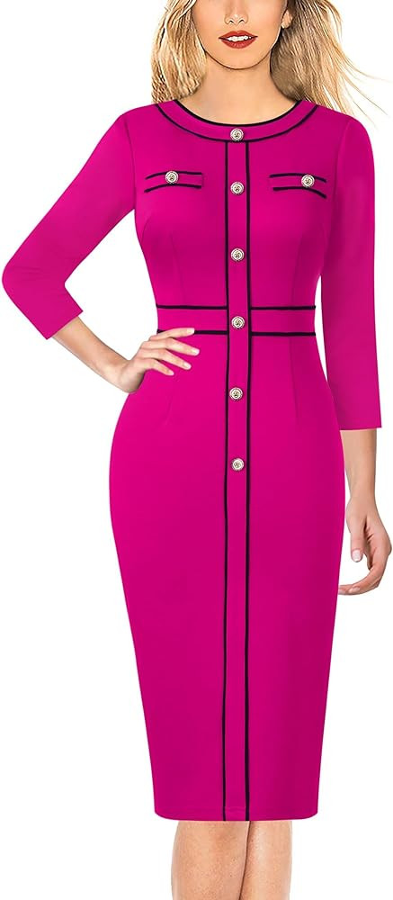 VFSHOW Womens Buttons Patchwork Work Business Office Party Bodycon Pencil Sheath Dress | Amazon (US)