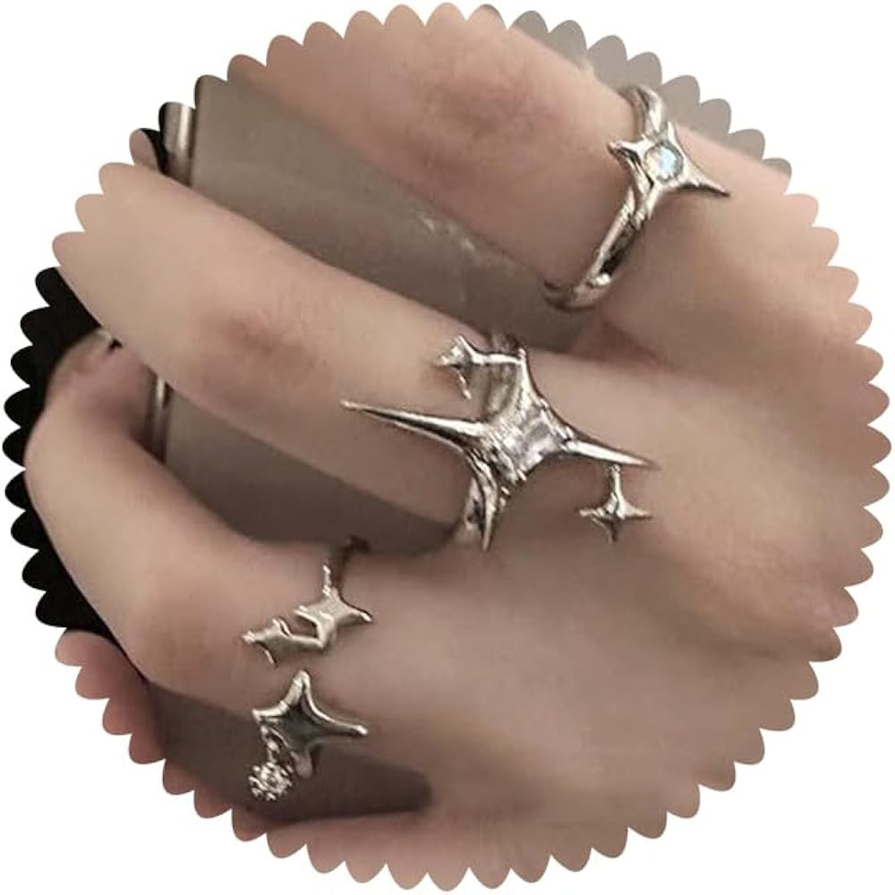 Y2k Rings for Women Black Silver Star Statement Rings Punk Grunge Goth Chunky Rings Adjustable Op... | Amazon (US)