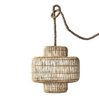 3R Studios Woven Roots 1-Light Brown Round Wicker Pendant with Thick Rope Cord-DF0418 - The Home ... | The Home Depot
