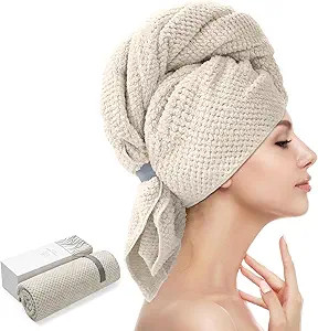 YFONG Microfiber Hair Towel Wrap with Elastic Strap for Women - Fast Drying Turbans for Long, Thi... | Amazon (US)