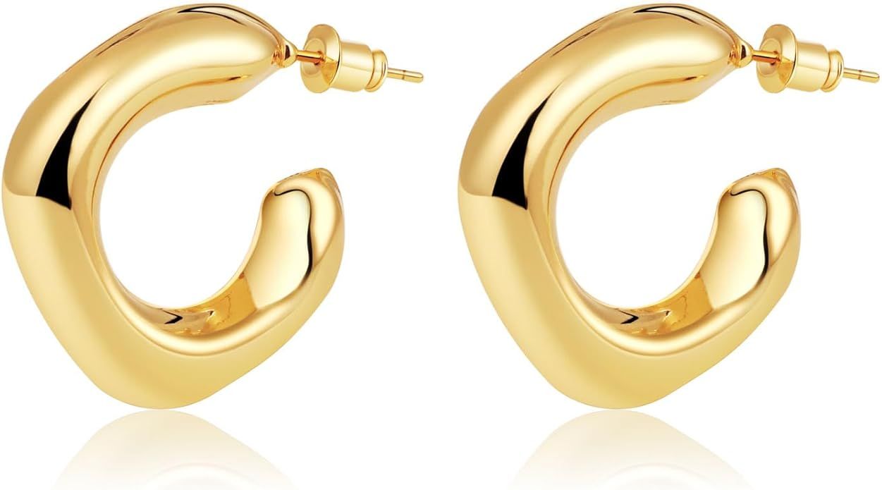 Gold Earrings for Women Lightweight Thick Earrings 14K Gold Plated Earrings,Chunky Gold Hoop Earr... | Amazon (US)