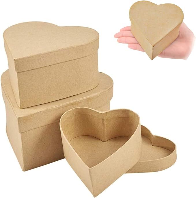 WANDIC Paper Mache Box, 3 Pcs 3 Different Sizes of Heart-Shaped Kraft Paper Mache Box Heart Boxes... | Amazon (CA)