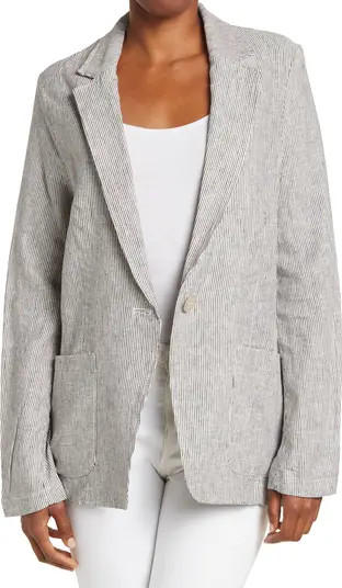 MAXSTUDIO Stripe Button Front Linen Blend Blazer | Nordstromrack | Nordstrom Rack