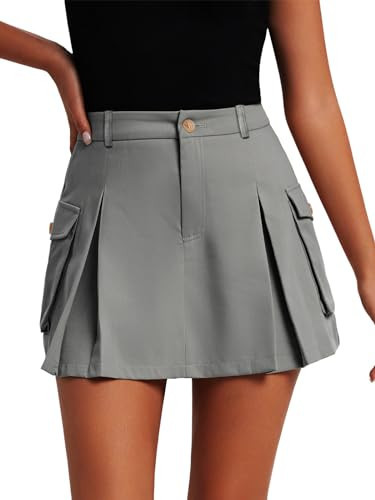 EXLURA Women's Mini Cargo Skirt 2024 High Waisted Activewear Skort Summer Y2K Skirt Shorts with Flap Pockets Gray | Amazon (US)