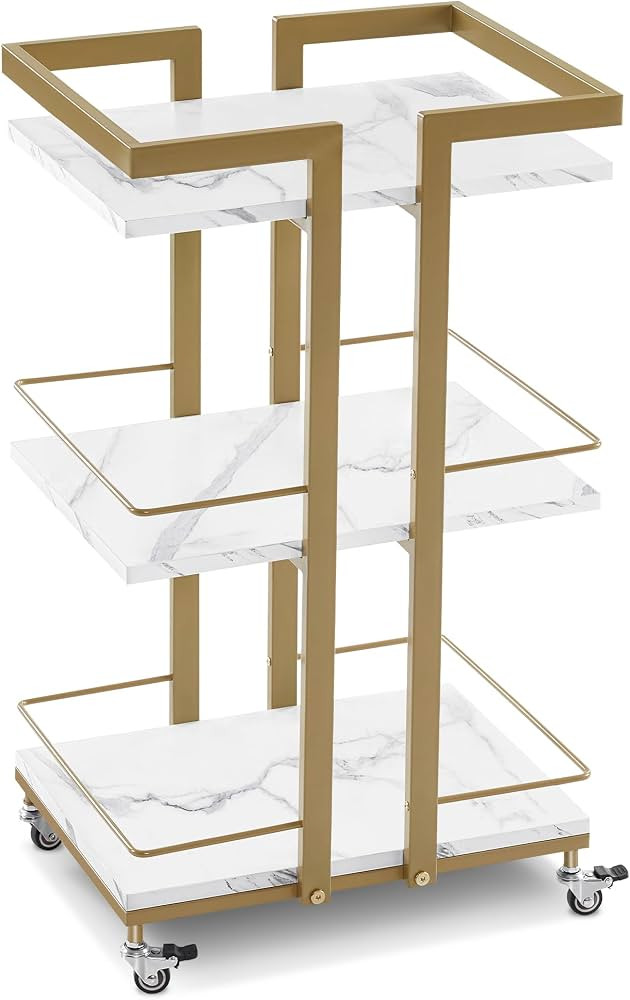 BarberPub Utility Salon Trolley, Metal Storage Rolling Barber Trolley with Wheels, Golden Estheti... | Amazon (US)