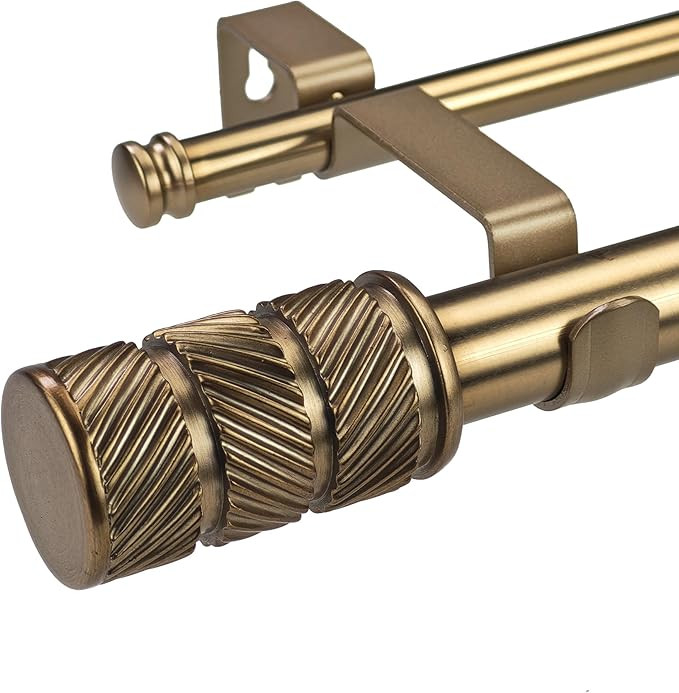 1-1/8 Inch Diameter Antique Gold Curtain Rods with Knurl Design Finial, 72-144 inch Telescoping D... | Amazon (US)