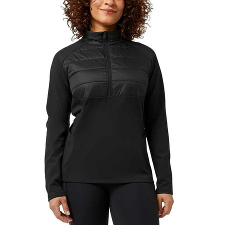 32 Degrees Women s Half Zip Fleece Lined Stretch Comfort Sweatshirt Active Top-Black / XXL | Walmart (US)