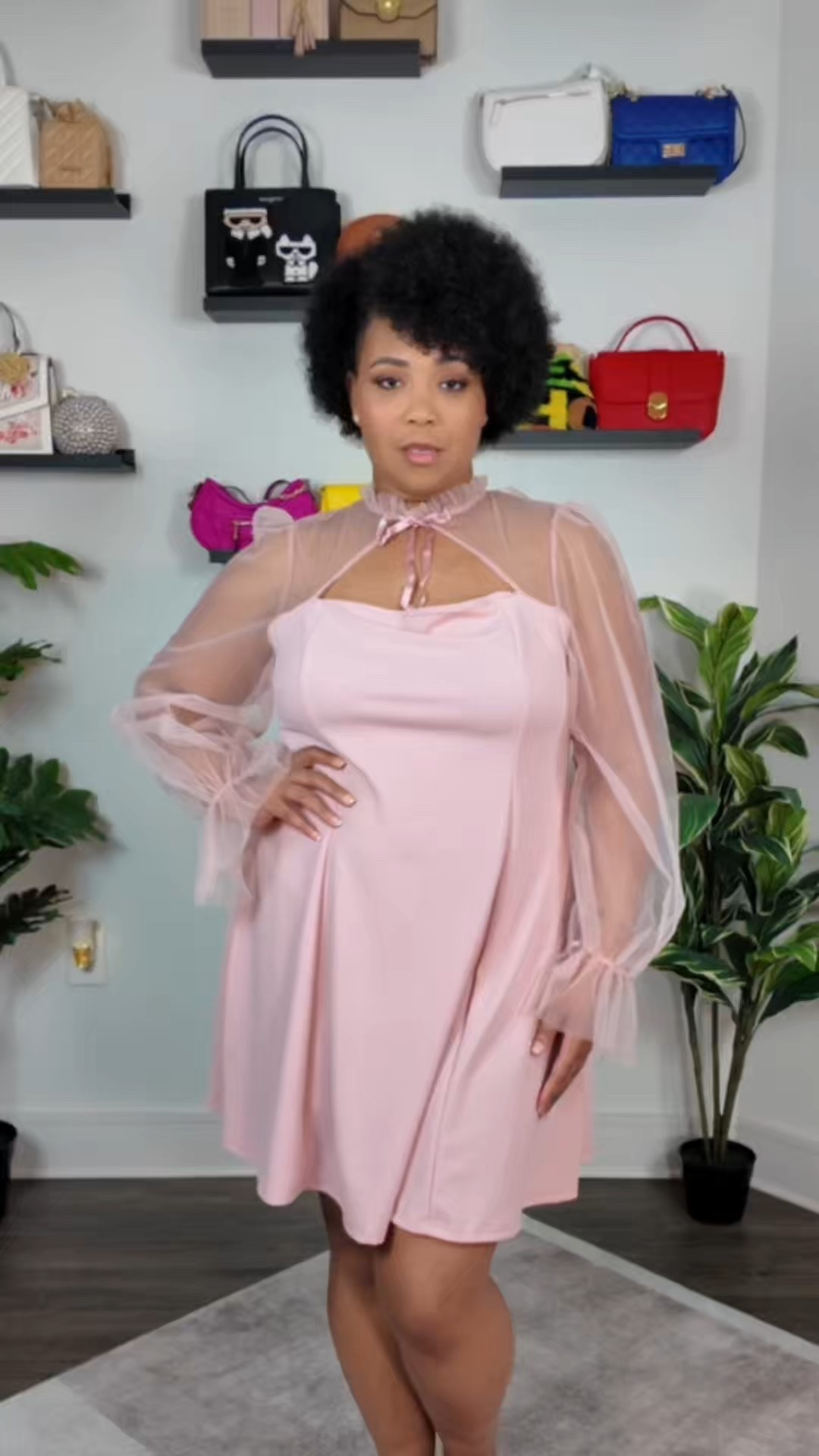 Romantic Blush Pink Dress with Tie Neck and Puff Mesh Sleeves

#LTKValentine #LTKPlusSize