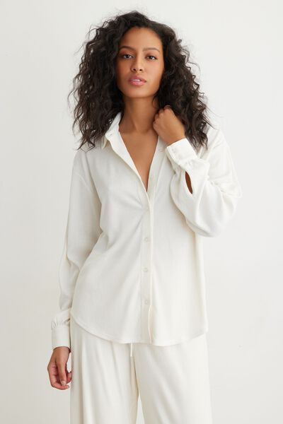 Long Sleeve Plissé Button Up Knit Shirt$44.95 | Dynamite Clothing