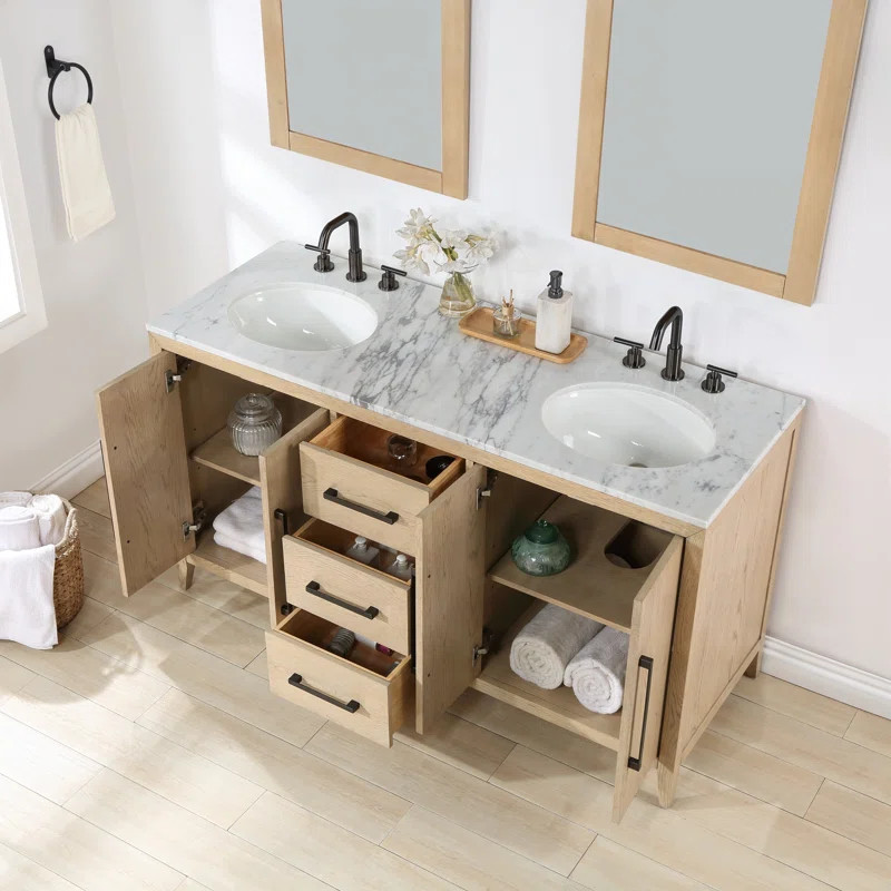 Alsup 60" Double Bathroom Vanity with Quartz Top | Wayfair North America