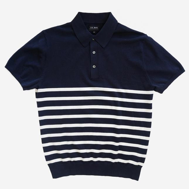 Horizontal Stripe Cotton Sweater Navy Polo | The Tie Bar
